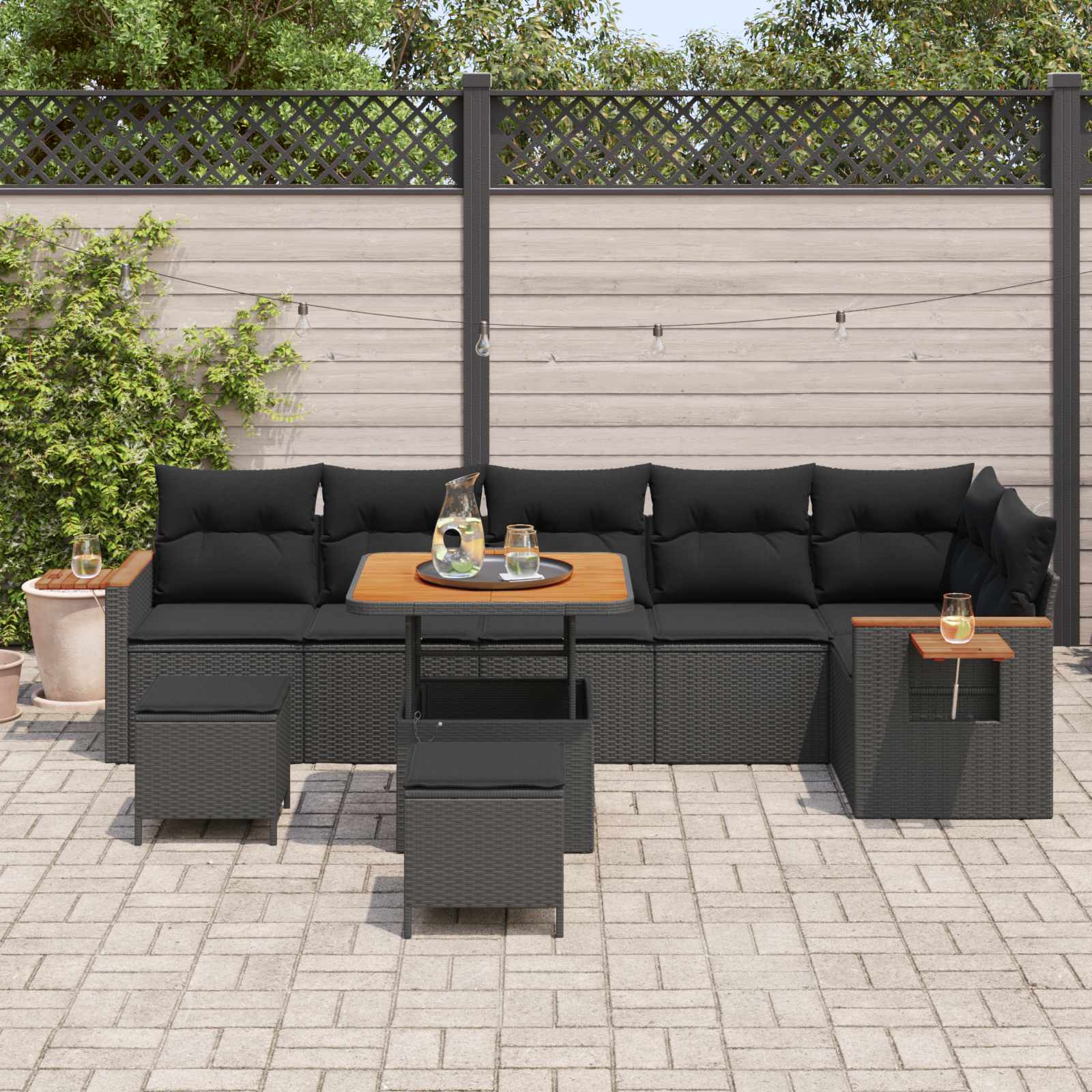 vidaXL Zestaw Sof na Ogród z poduszką 11 pcs Czarny polirattan