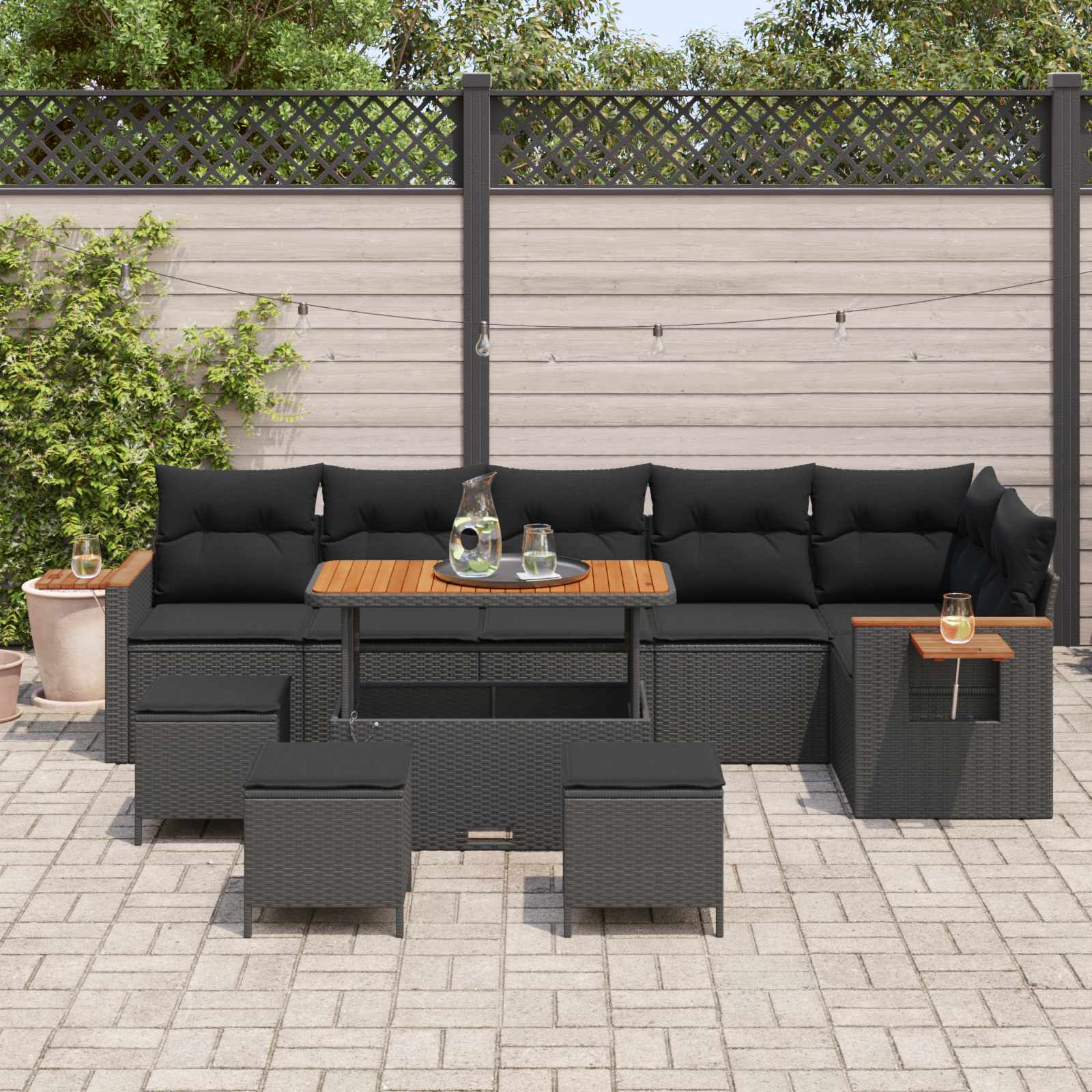 vidaXL Zestaw Sof na Ogród z poduszką 12 pcs Czarny polirattan