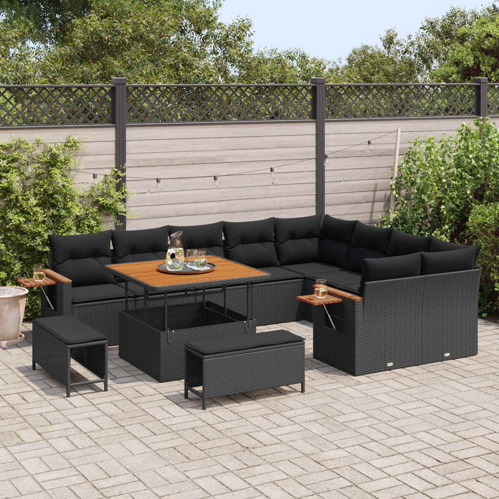 vidaXL Zestaw Sof na Ogród z poduszką 13 pcs Czarny polirattan
