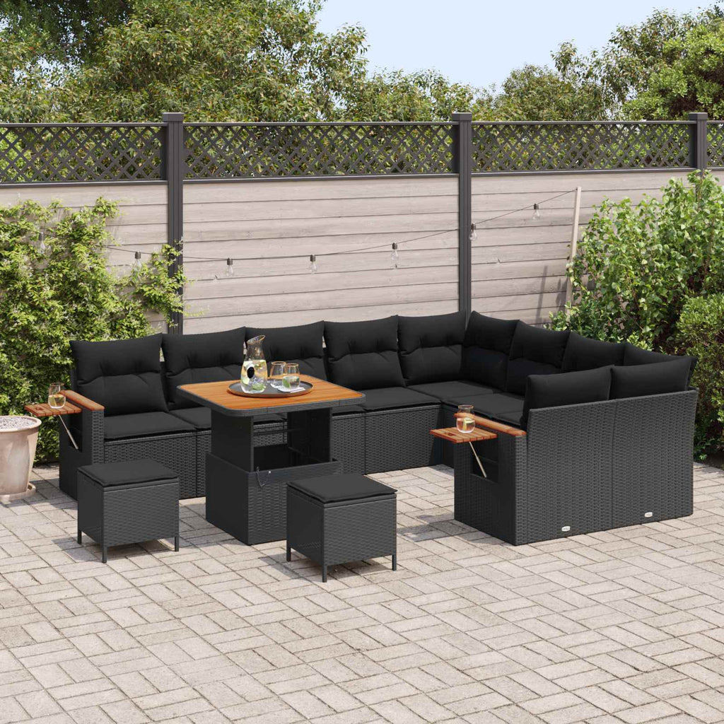 vidaXL Zestaw Sof na Ogród z poduszką 13 pcs Czarny polirattan
