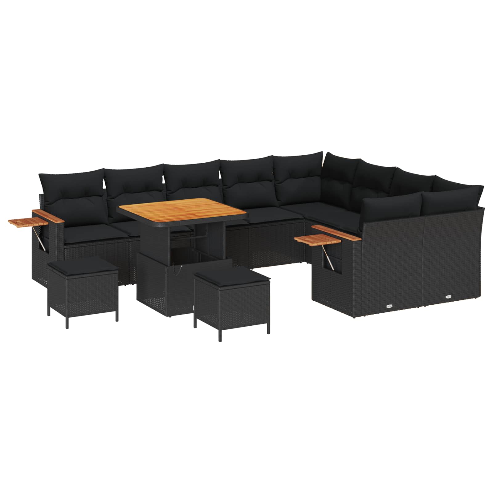vidaXL Zestaw Sof na Ogród z poduszką 13 pcs Czarny polirattan