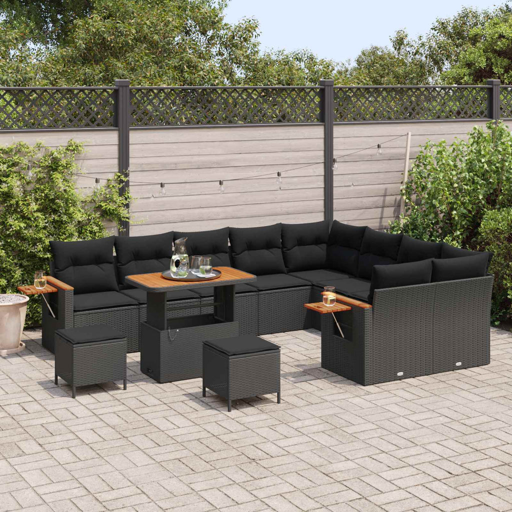 vidaXL Zestaw Sof na Ogród z poduszką 13 pcs Czarny polirattan