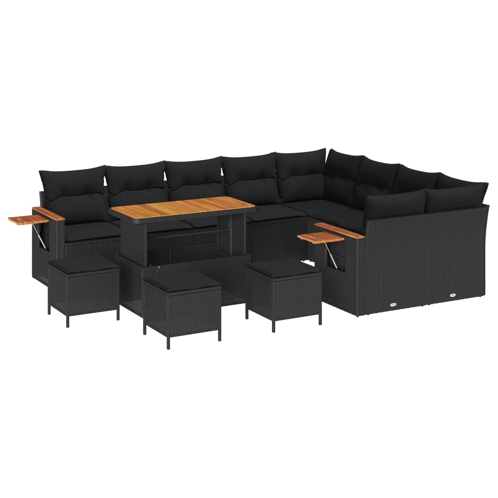 vidaXL Zestaw Sof na Ogród z poduszką 14 pcs Czarny polirattan