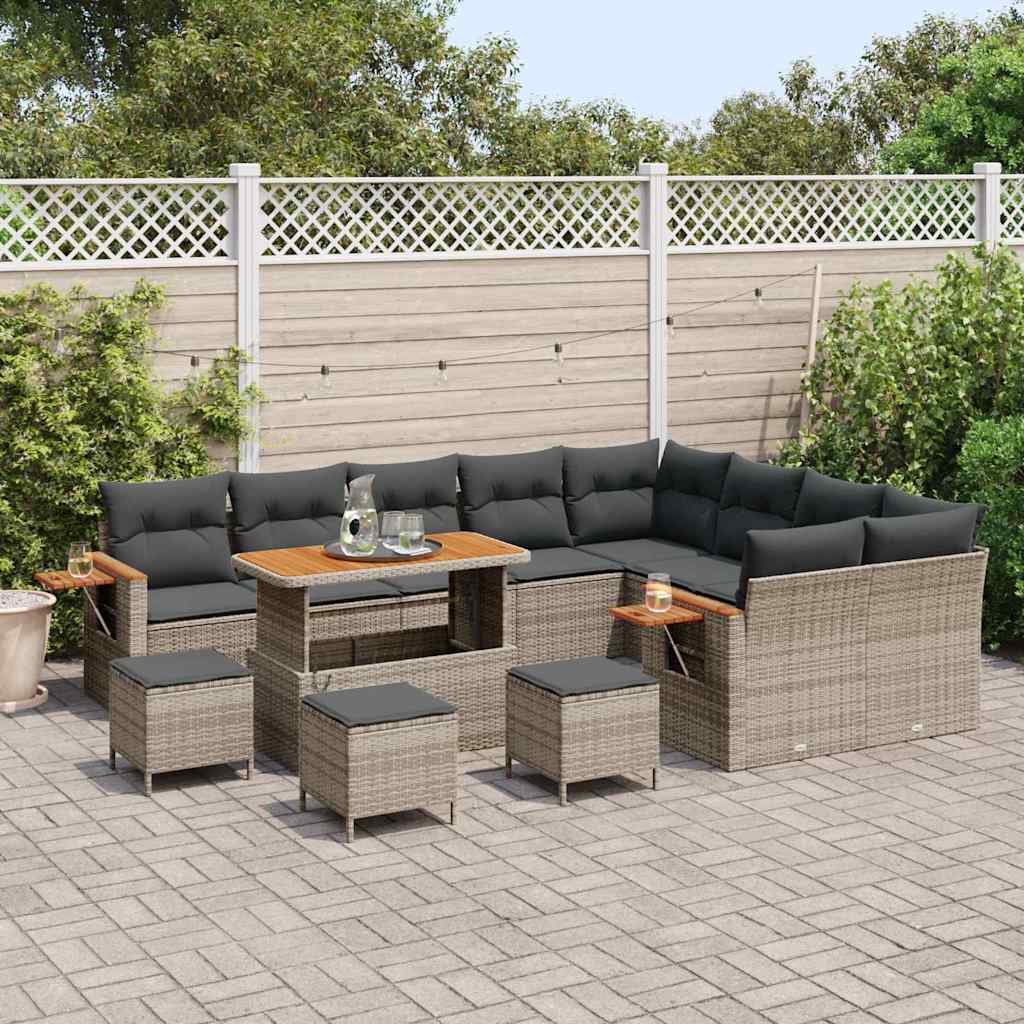 vidaXL Zestaw Sof na Ogród z poduszką 14 pcs Szary polirattan