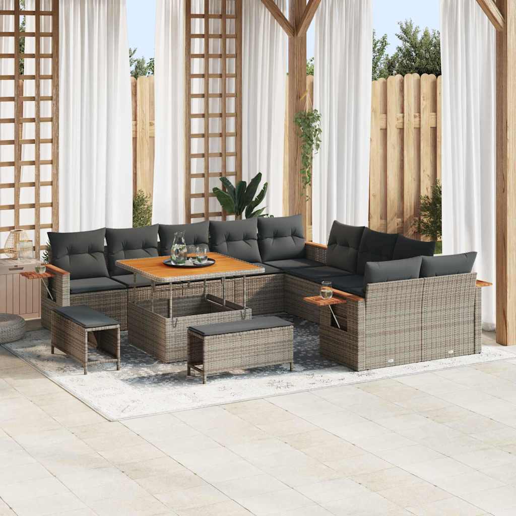 vidaXL Zestaw Sof na Ogród z poduszką 17 pcs Szary polirattan