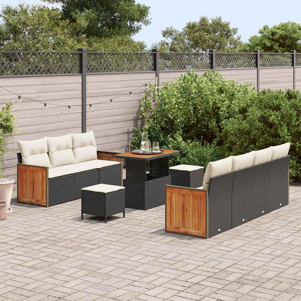 vidaXL Zestaw Sof na Ogród 13 pcs Czarny i kremowy polirattan