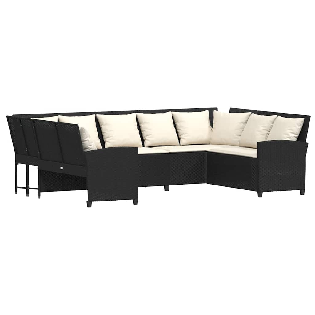 vidaXL Fotel ogrodowy z poduszkami, rattan PE, czarny
