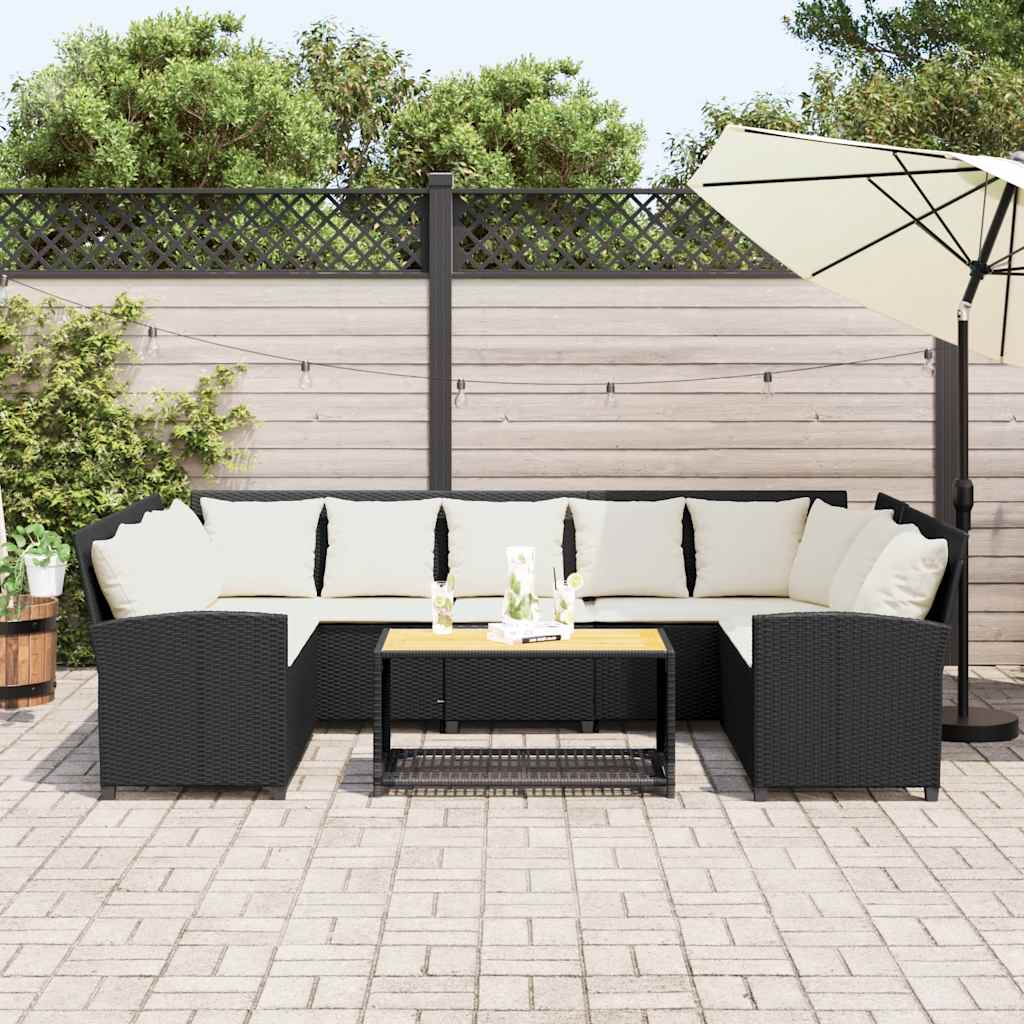 vidaXL Fotel ogrodowy z poduszkami, rattan PE, czarny