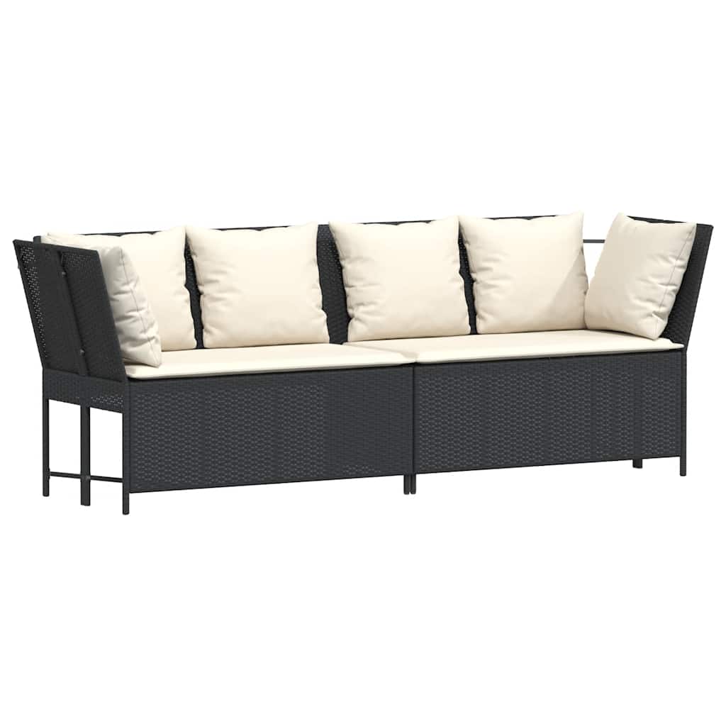 vidaXL Fotel ogrodowy z poduszkami, rattan PE, czarny