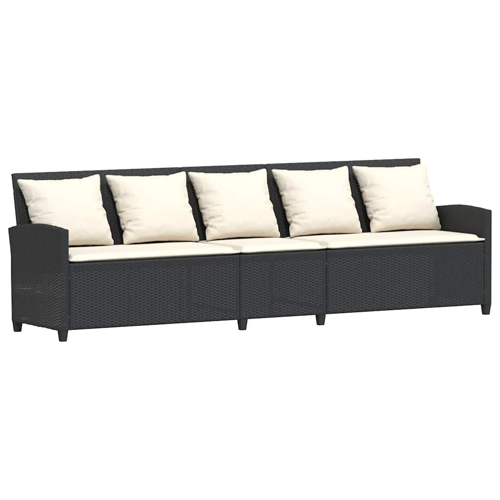 vidaXL Fotel ogrodowy z poduszkami, rattan PE, czarny