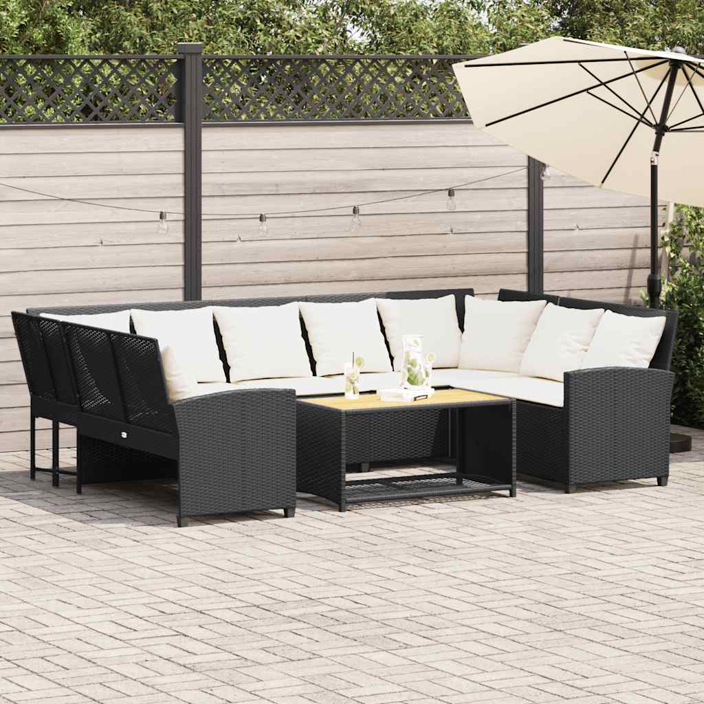 vidaXL Fotel ogrodowy z poduszkami, rattan PE, czarny