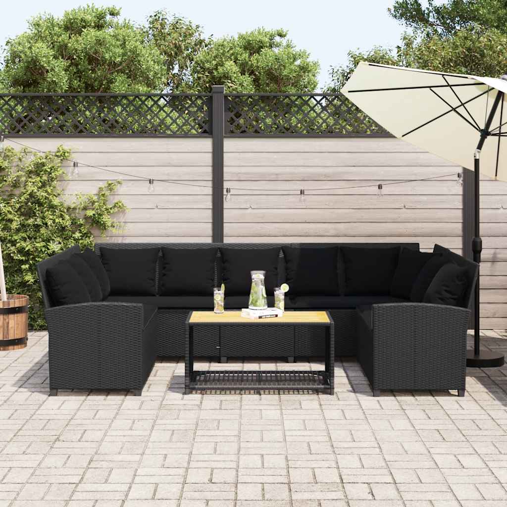 vidaXL Fotel ogrodowy z poduszkami, rattan PE, czarny