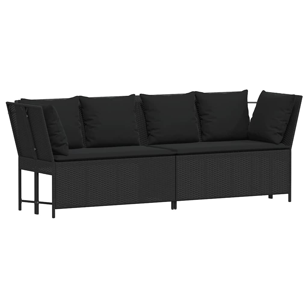 vidaXL Fotel ogrodowy z poduszkami, rattan PE, czarny