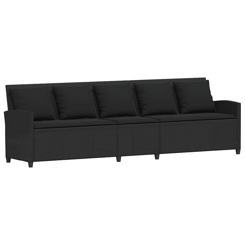 vidaXL Fotel ogrodowy z poduszkami, rattan PE, czarny