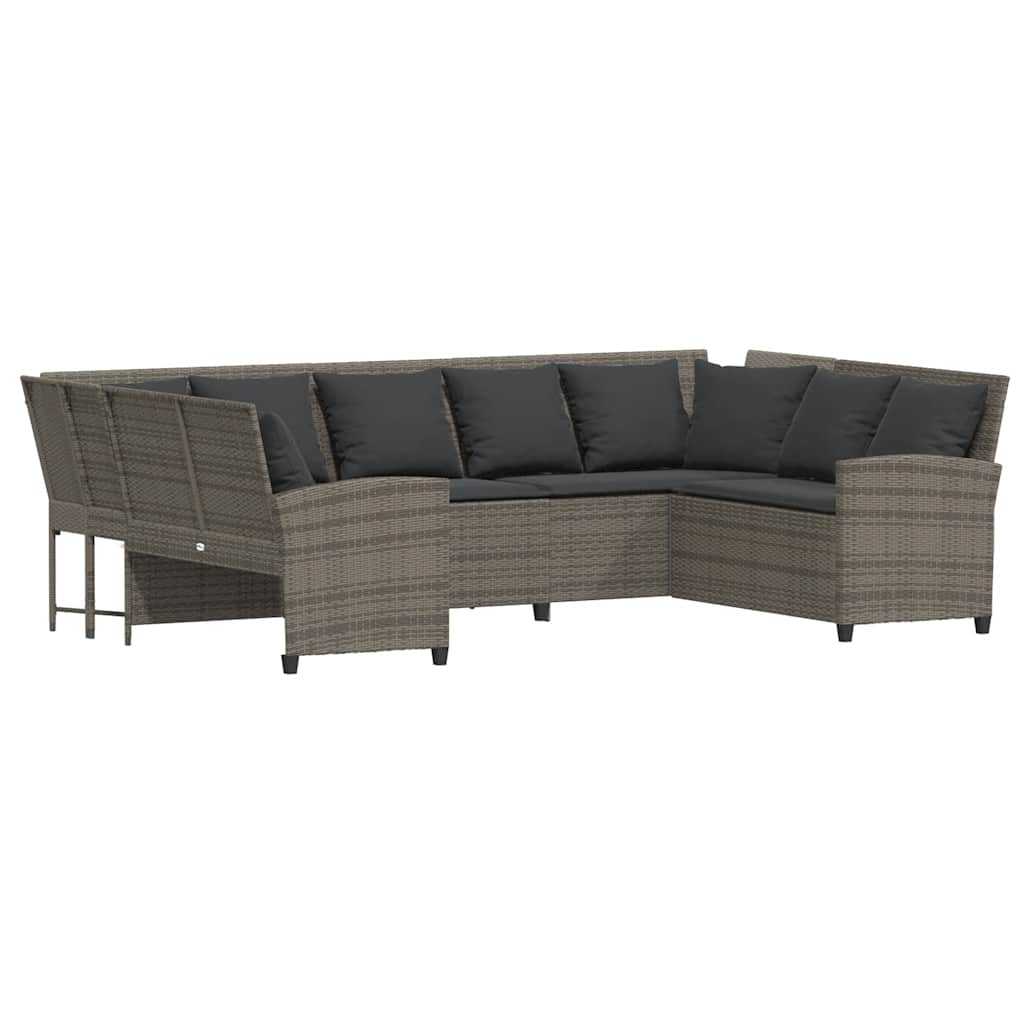 vidaXL Sofa ogrodowa z poduszkami, szara, polirattanowa