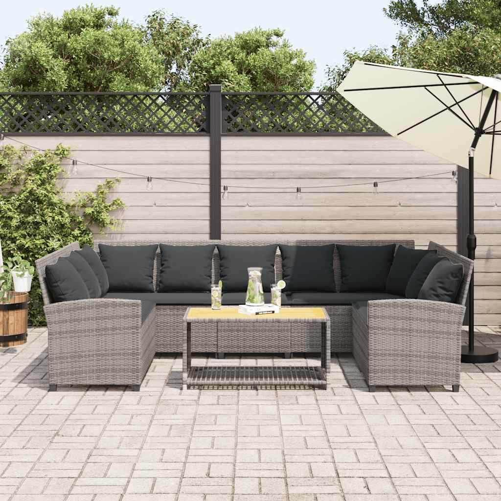 vidaXL Sofa ogrodowa z poduszkami, szara, polirattanowa