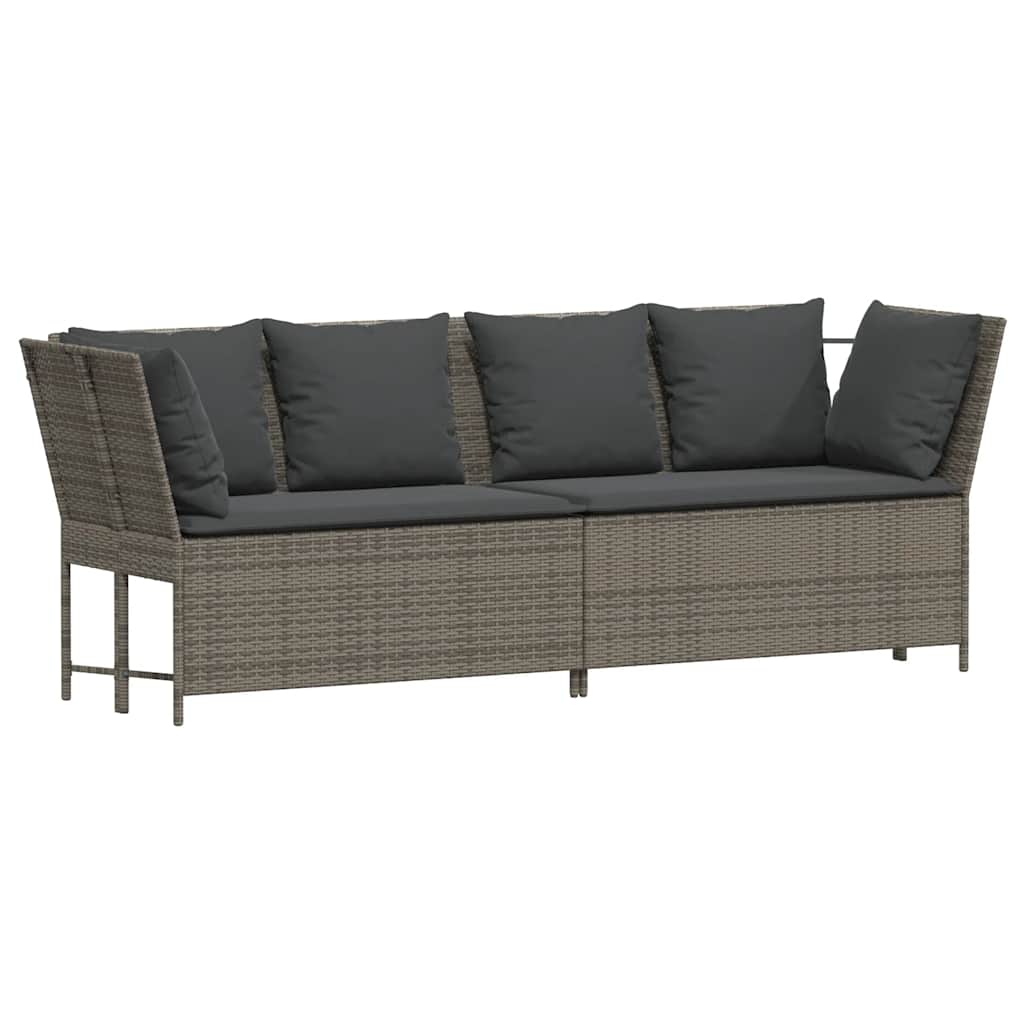 vidaXL Sofa ogrodowa z poduszkami, szara, polirattanowa