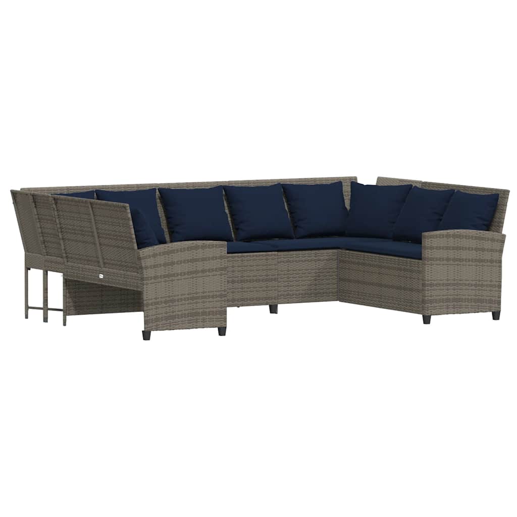 vidaXL Sofa ogrodowa z poduszkami, szara, polirattanowa