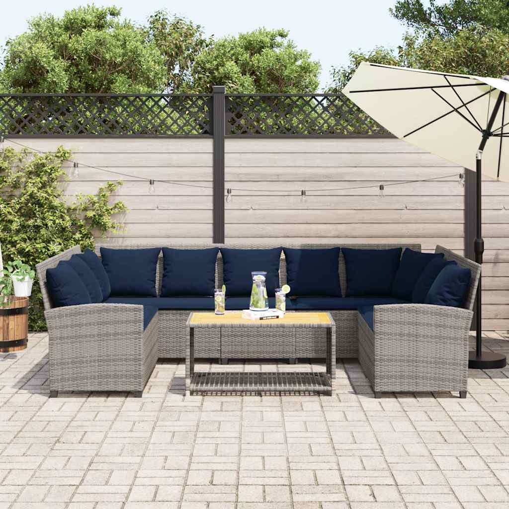 vidaXL Sofa ogrodowa z poduszkami, szara, polirattanowa