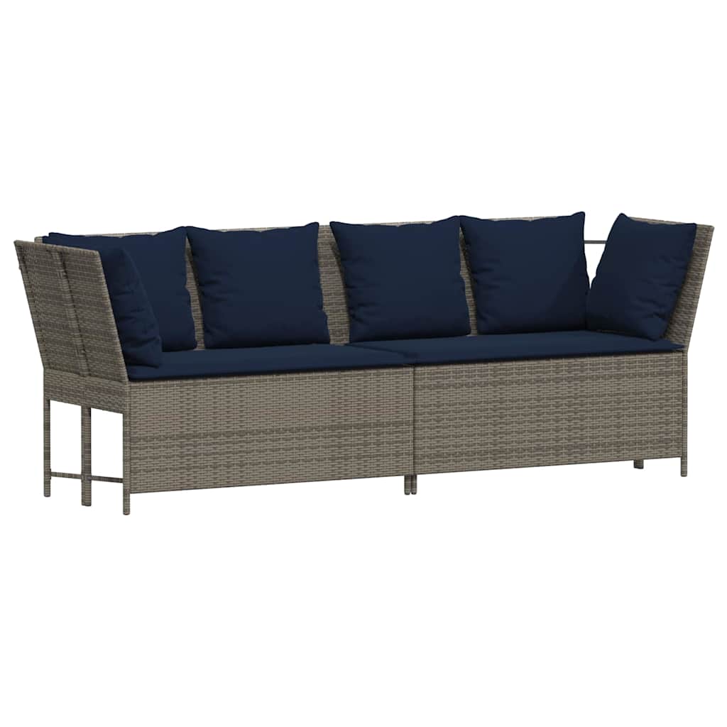 vidaXL Sofa ogrodowa z poduszkami, szara, polirattanowa