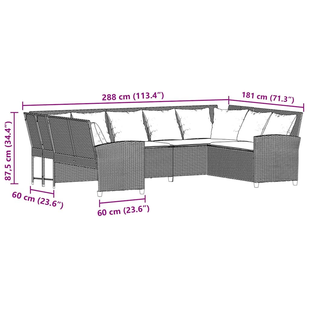 vidaXL Sofa ogrodowa z poduszkami, szara, polirattanowa