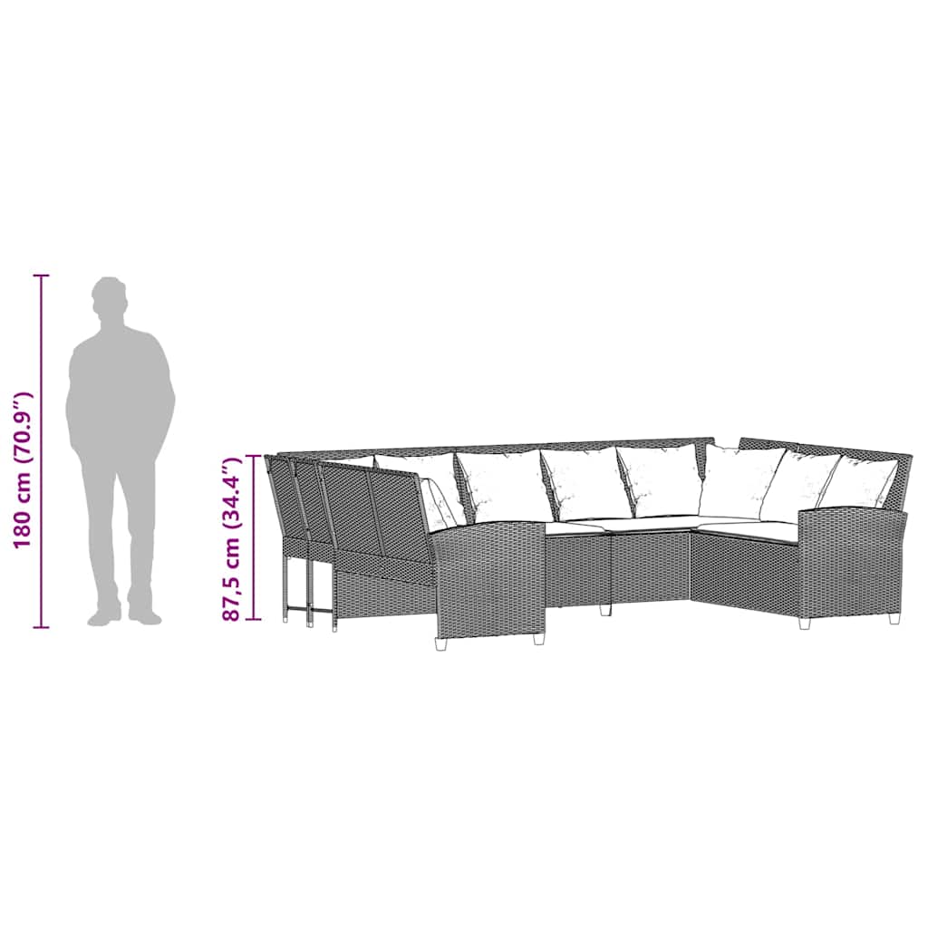 vidaXL Sofa ogrodowa z poduszkami, szara, polirattanowa