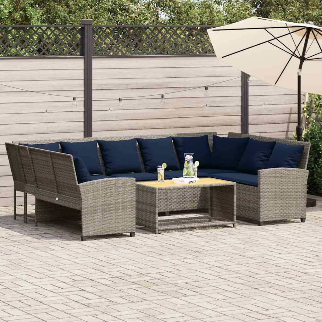 vidaXL Sofa ogrodowa z poduszkami, szara, polirattanowa