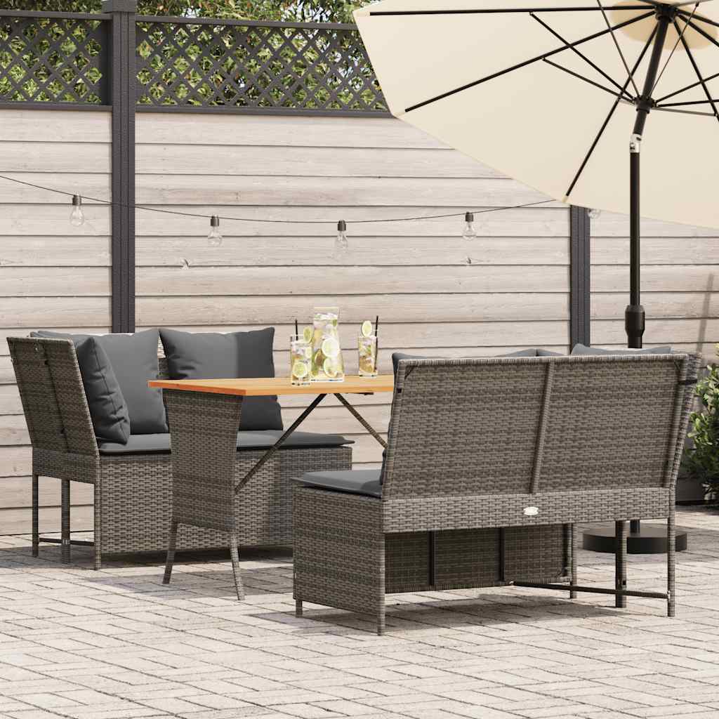 vidaXL 3-częściowa sofa do ogrodu, z poduszkami, szara, polirattanowa
