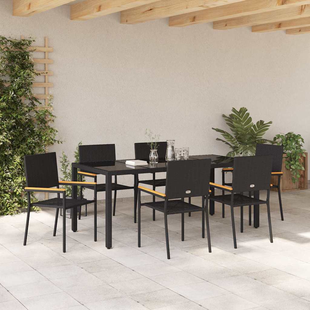 vidaXL Zestaw do jadalni w ogrodzie 7 pcs Czarny polirattan