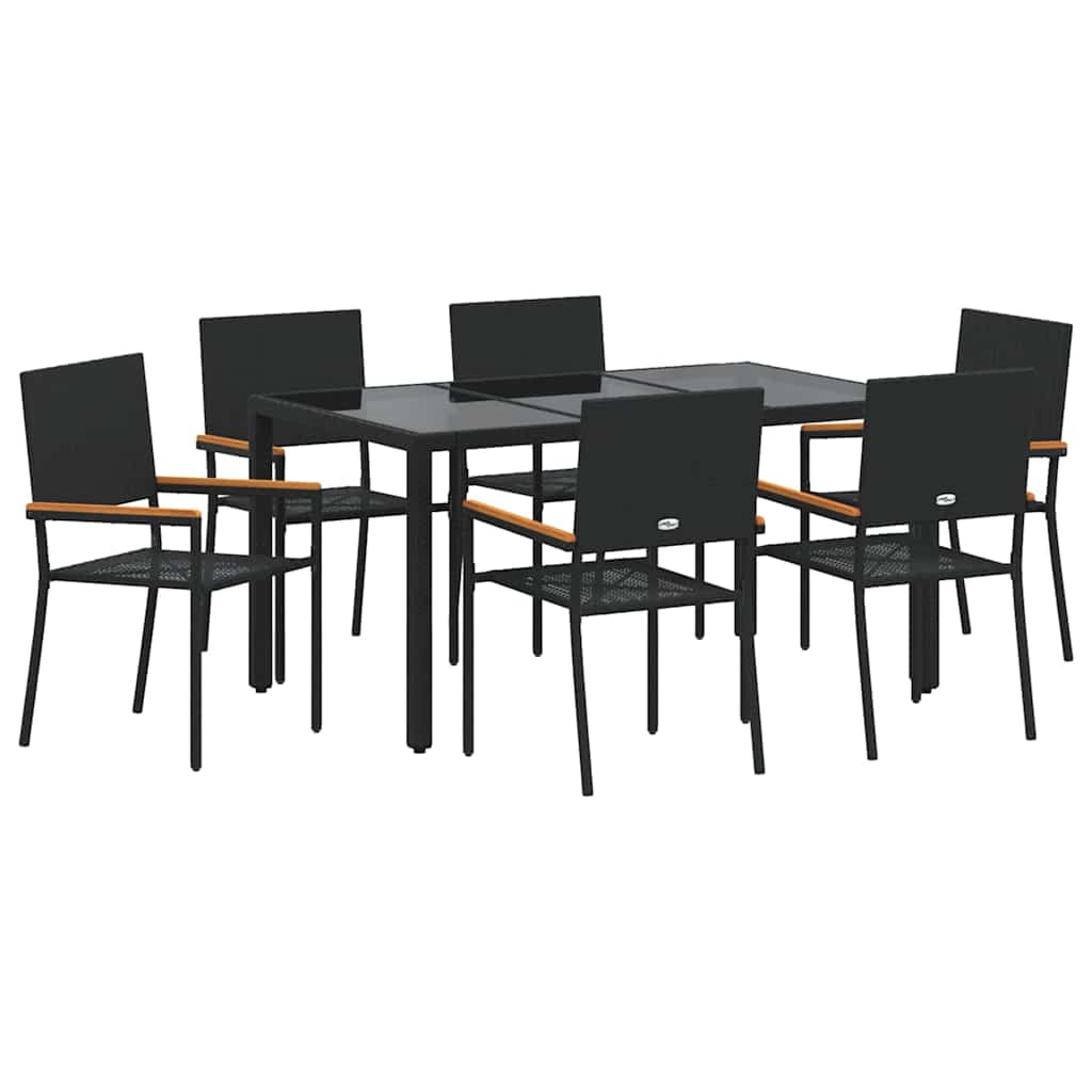 vidaXL Zestaw do jadalni w ogrodzie 7 pcs Czarny polirattan