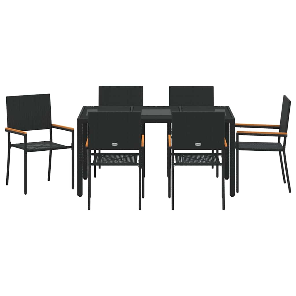 vidaXL Zestaw do jadalni w ogrodzie 7 pcs Czarny polirattan