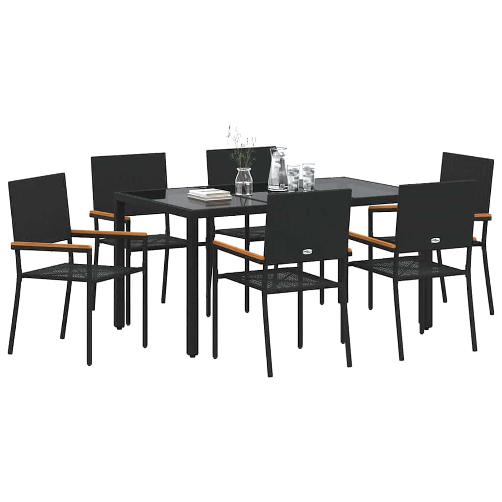 vidaXL Zestaw do jadalni w ogrodzie 7 pcs Czarny polirattan