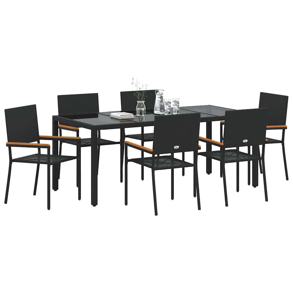 vidaXL Zestaw do jadalni w ogrodzie 7 pcs Czarny polirattan