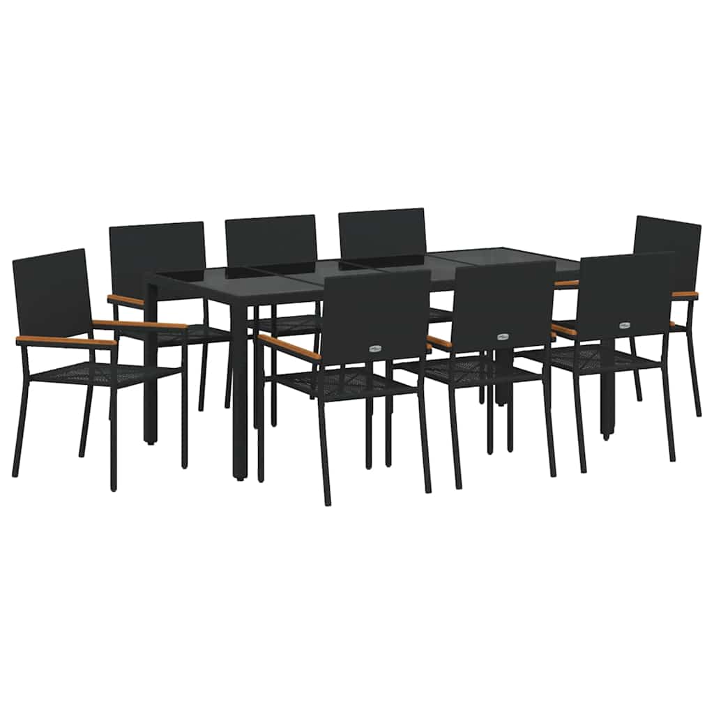 vidaXL Zestaw do jadalni w ogrodzie 9 pcs Czarny polirattan