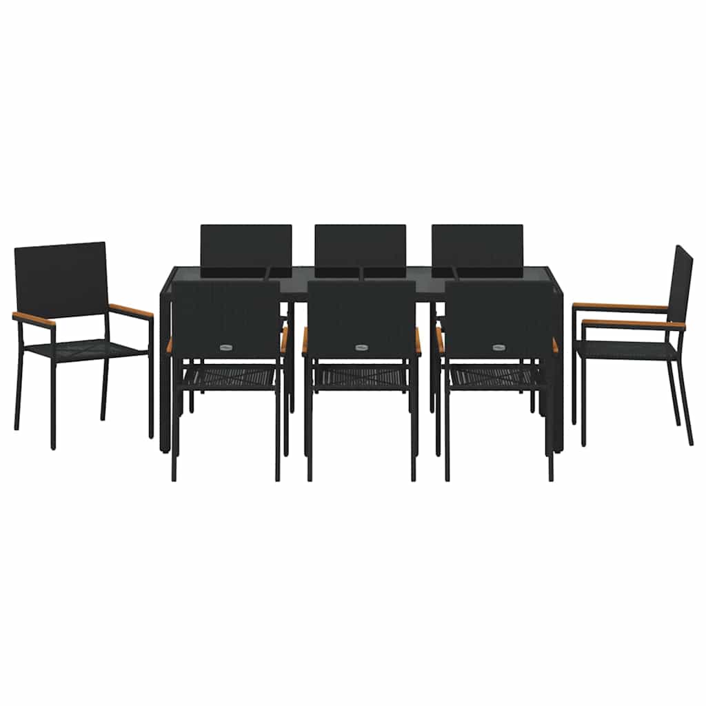 vidaXL Zestaw do jadalni w ogrodzie 9 pcs Czarny polirattan