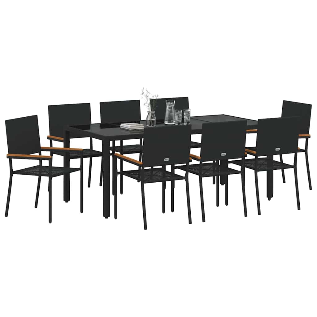 vidaXL Zestaw do jadalni w ogrodzie 9 pcs Czarny polirattan