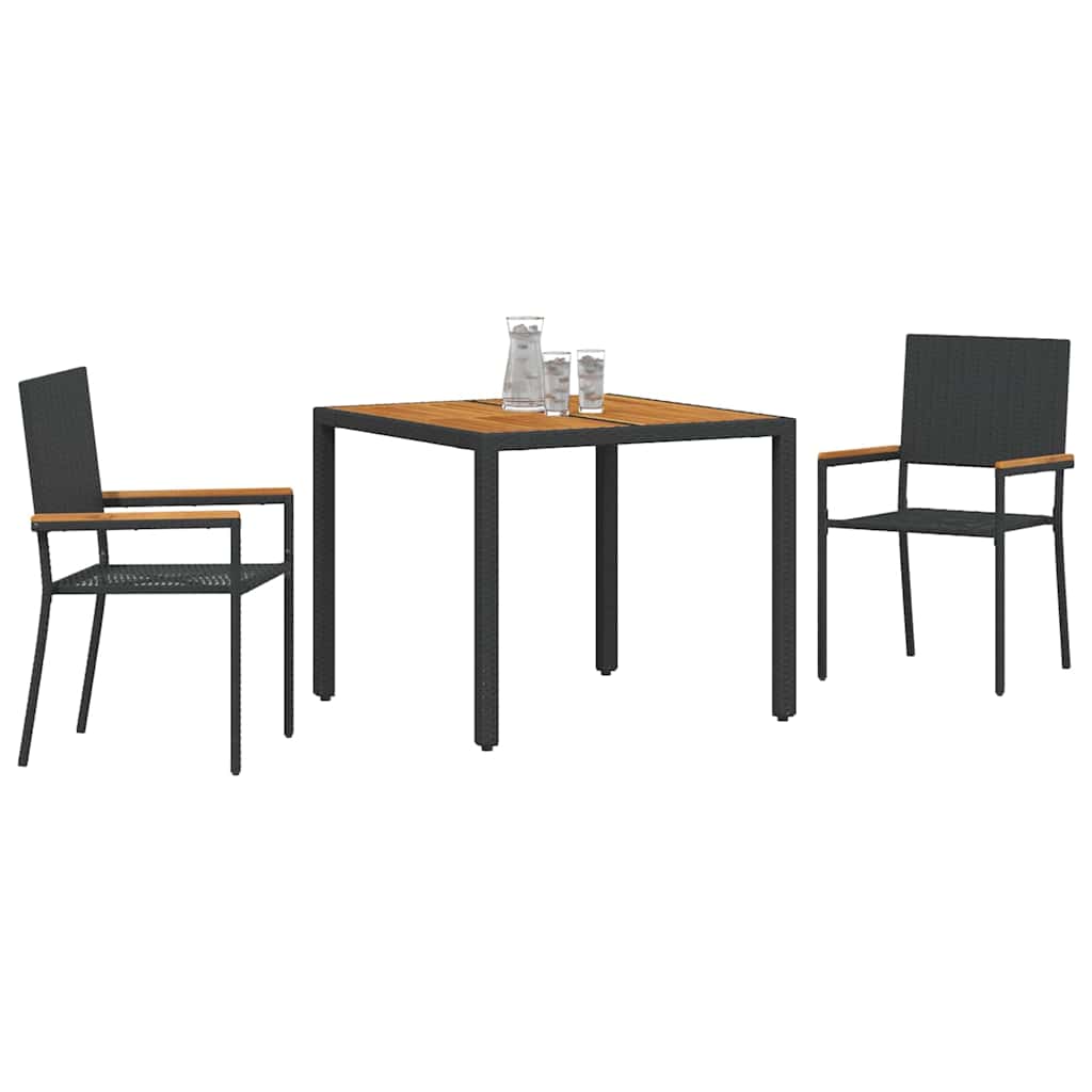 vidaXL Zestaw do jadalni w ogrodzie 3 pcs Czarny polirattan