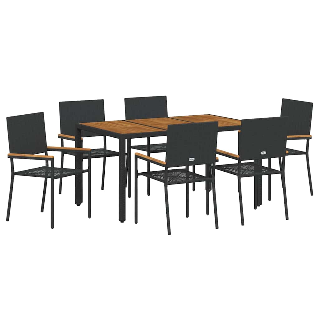 vidaXL Zestaw do jadalni w ogrodzie 7 pcs Czarny polirattan