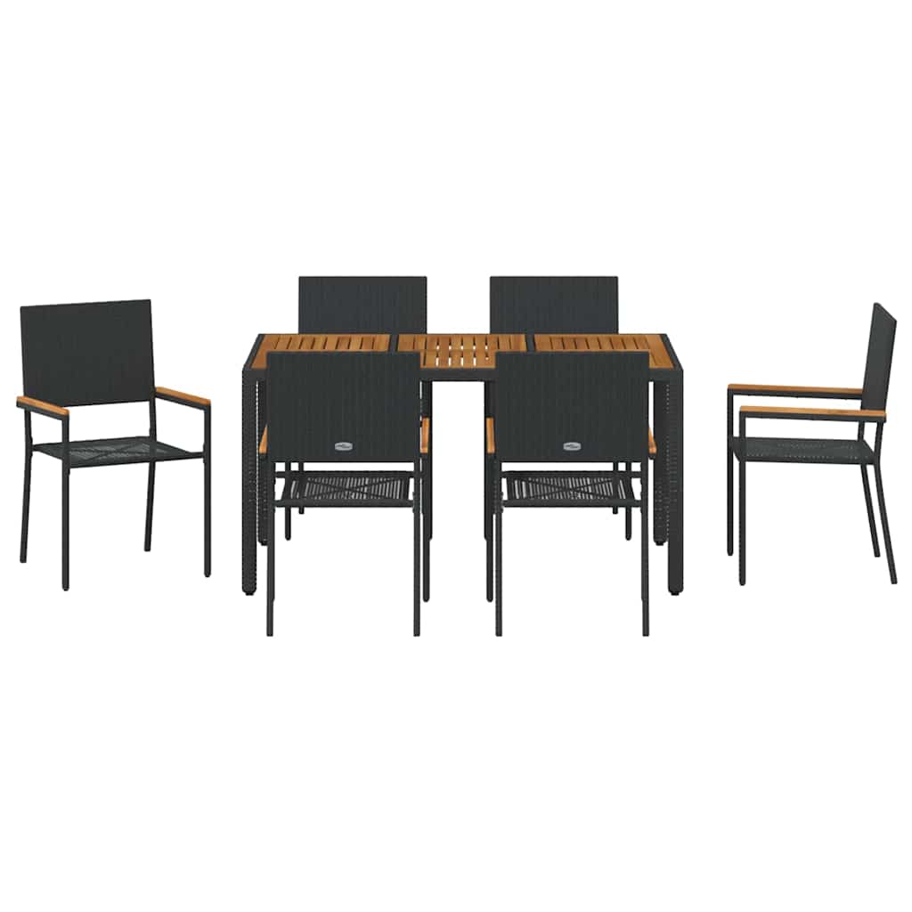 vidaXL Zestaw do jadalni w ogrodzie 7 pcs Czarny polirattan