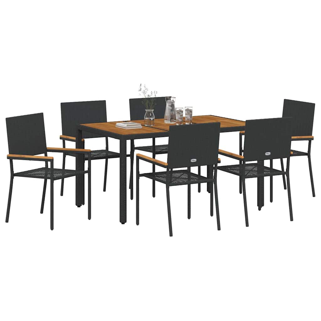 vidaXL Zestaw do jadalni w ogrodzie 7 pcs Czarny polirattan