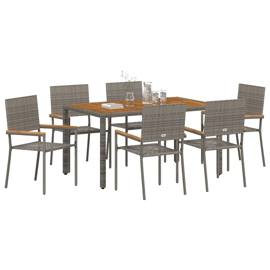 vidaXL Zestaw do jadalni w ogrodzie 7 pcs Szary polirattan