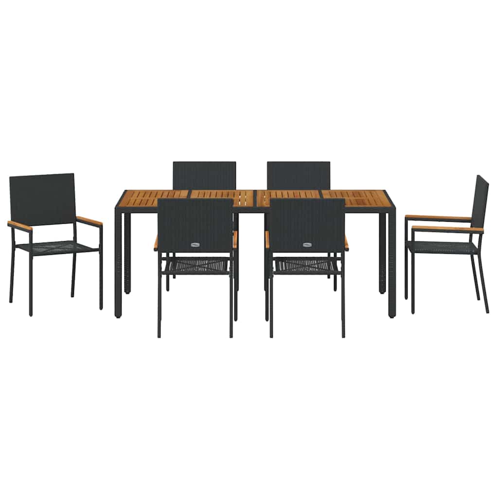 vidaXL Zestaw do jadalni w ogrodzie 7 pcs Czarny polirattan