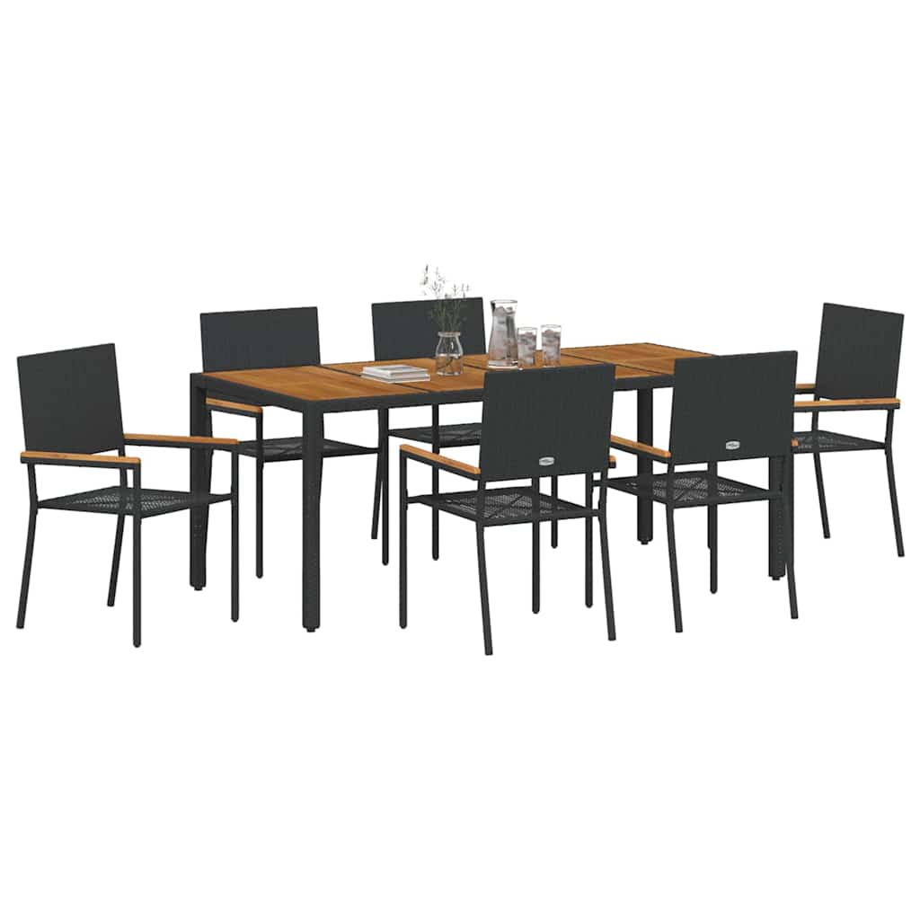 vidaXL Zestaw do jadalni w ogrodzie 7 pcs Czarny polirattan