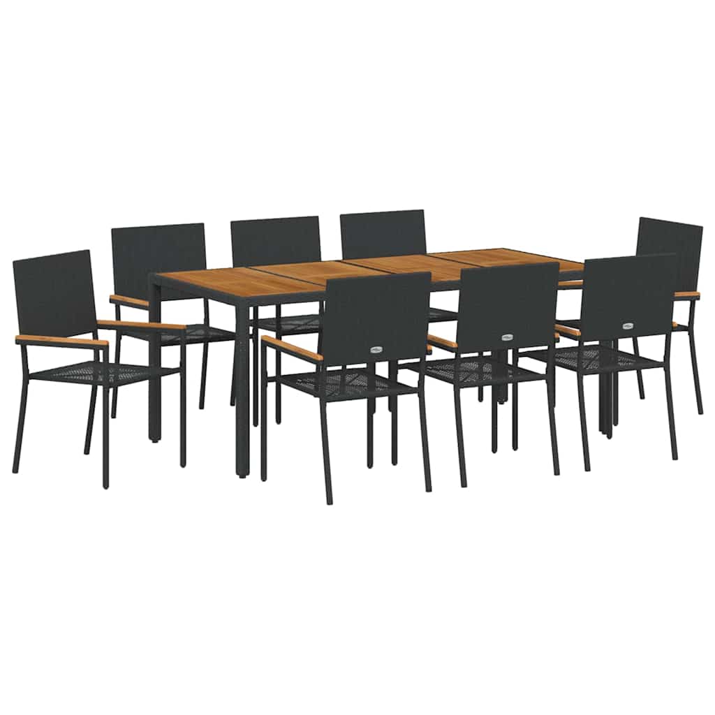 vidaXL Zestaw do jadalni w ogrodzie 9 pcs Czarny polirattan