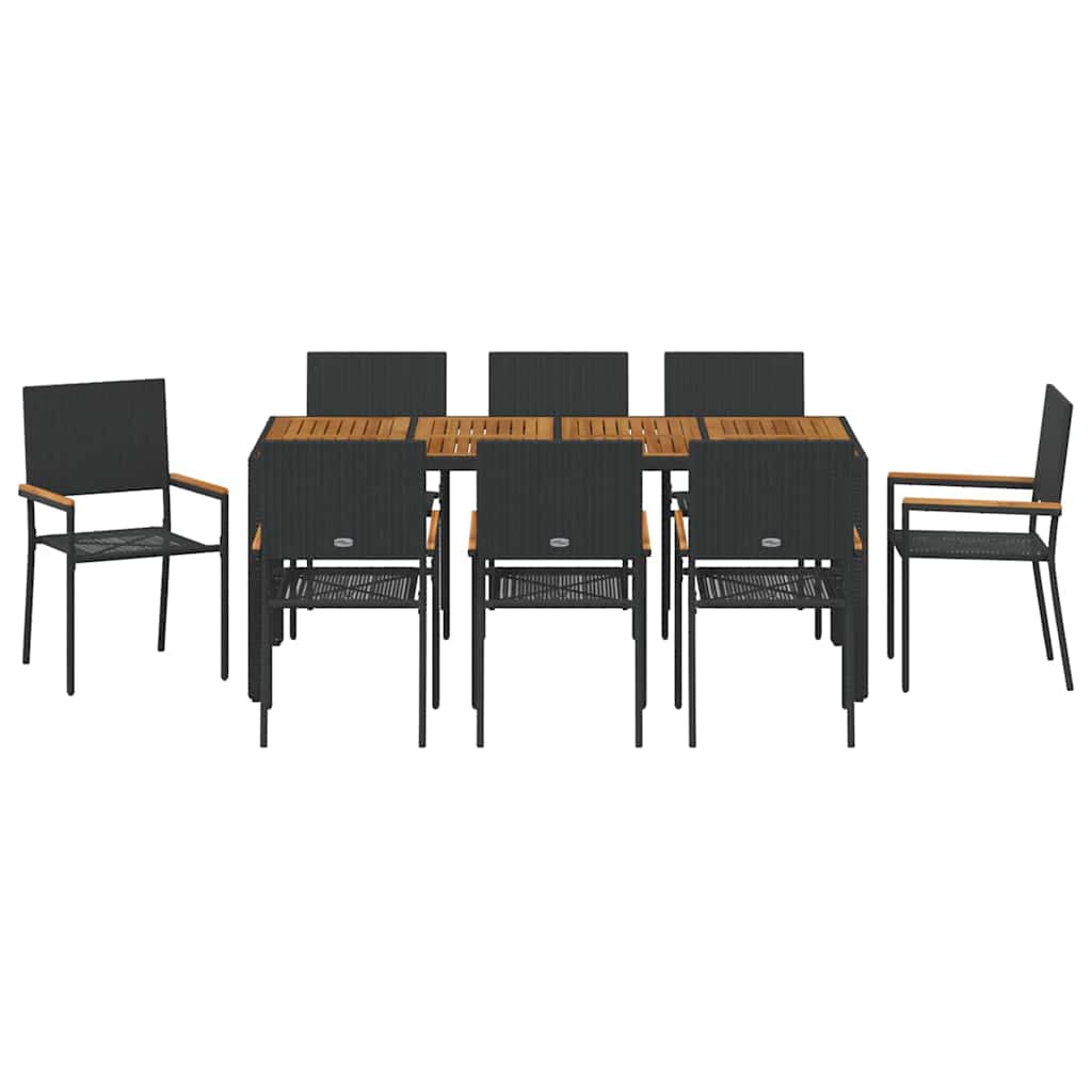 vidaXL Zestaw do jadalni w ogrodzie 9 pcs Czarny polirattan