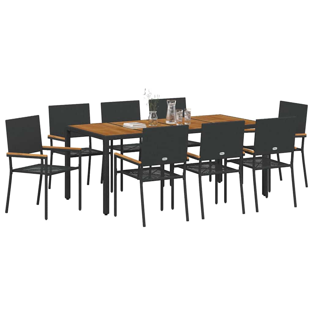 vidaXL Zestaw do jadalni w ogrodzie 9 pcs Czarny polirattan