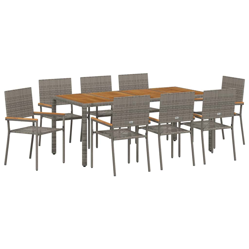 vidaXL Zestaw do jadalni w ogrodzie 9 pcs Szary polirattan