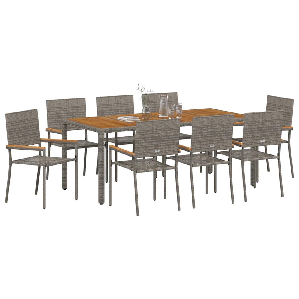 vidaXL Zestaw do jadalni w ogrodzie 9 pcs Szary polirattan