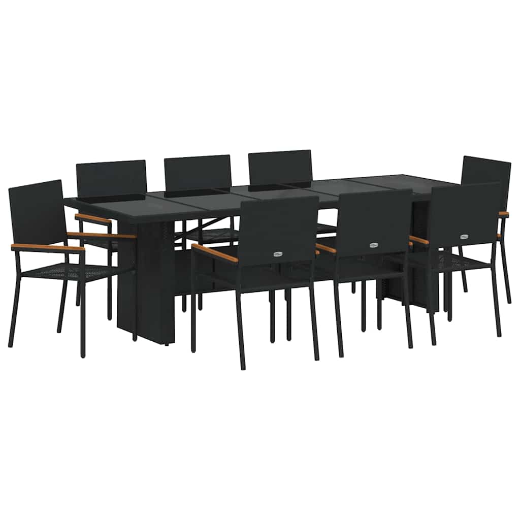 vidaXL Zestaw do jadalni w ogrodzie 9 pcs Czarny polirattan