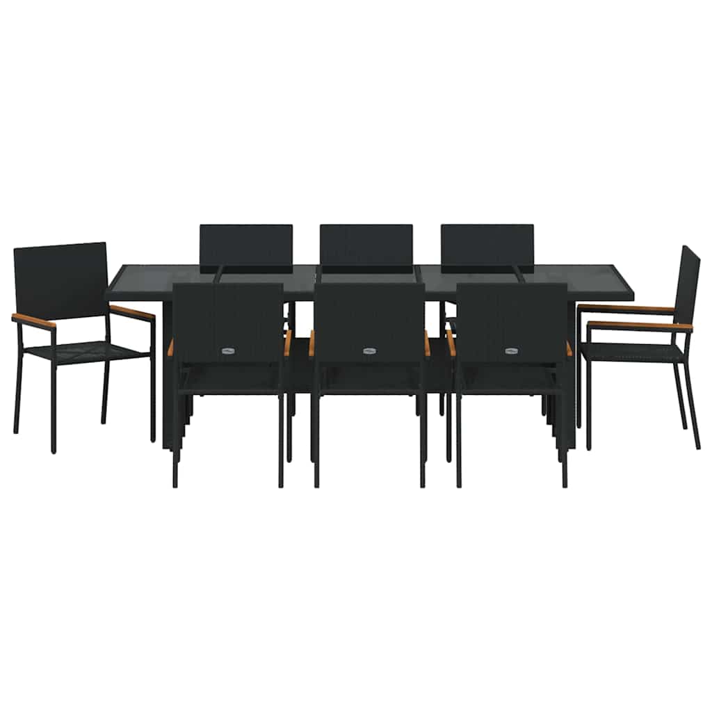 vidaXL Zestaw do jadalni w ogrodzie 9 pcs Czarny polirattan